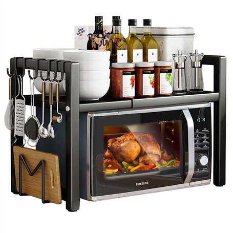 devesanter Étagère Extensible pour Micro-Ondes à 2 Niveaux avec 5 Crochets