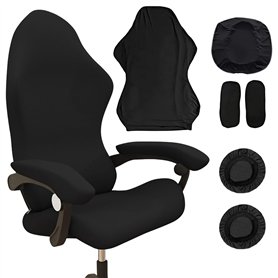 WIYETY Lot de 4 housses de chaise de gaming noires - Lavables - Avec accoudoirs, dossier de chaise et housse de siège - Avec 1 p WIYETY Lot de 4 housses de chaise de gaming noires - Lavables - Avec accoudoirs