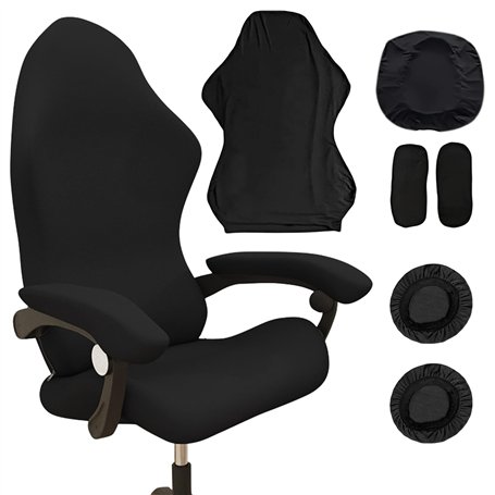 WIYETY Lot de 4 housses de chaise de gaming noires - Lavables - Avec accoudoirs