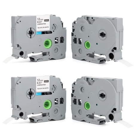 4 x Ruban Compatible pour Etiqueteuse Brother P-Touch Étiqueteuses Tze-231 Tze231 Noir Sur Blanc Laminé Cassette 12mm 0.47 X 8M