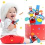 hugttt 4 Pcs Bébé Poignet et Chaussettes Hochet Jouets, Pied Finder et Poignet de Bell Strap Hochet Chaussettes Animaux Jouet Ev