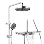 HOMELODY Système de douche avec robinetterie et étagère en verre chromé – Robinet de douche complet avec douchette à main