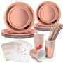 AMJKEJI Vaisselle Jetable Or Rose pour 24 Invités - Assiettes
