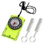 1 boussole verte fluorescente et 2 sifflets argentés