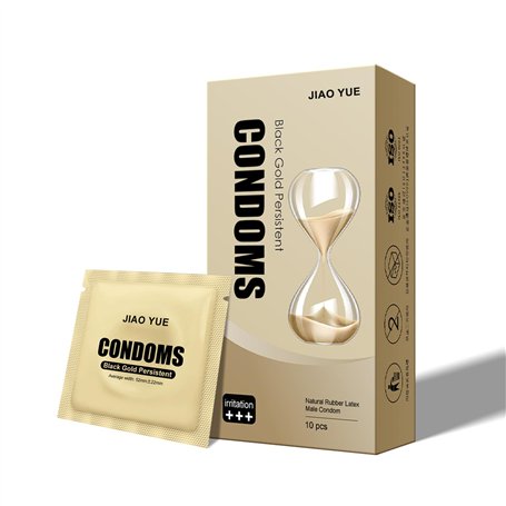 JIAOYUE Or Noir Sensation Persistante Ajustée - 10 Préservatifs Lubrifiés Ultra Fins (Stimuler +++)