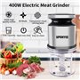 Hachoir électrique 400W Hachoir a Viande avec 4 lames et 600ML Bol acier inoxydable Electrique Mini Mixeur Robot Cuisine pour Ve