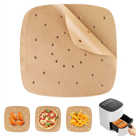 100 Papier Sulfurisé Air Fryer，Perforé Papier Cuisson Air Fryer，Jetable Antiadhésive Sans Huile Papier Parchemin Accessoires pou