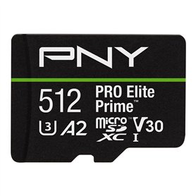 PNY Carte microSDXC 512GB Pro Elite Prime Class 10 U3 V30 A2 + Adaptateur SD - jusqu'à 200MB/s