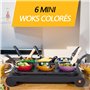 RoDzj Mini Wok Party Set 6 Pièces Ø12cm Revêtement Antiadhésif Small Wok avec Isolation Poignée pour le Tablegrill Mini Crépière