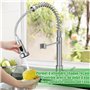 Robinet Cuisine,Mitigeur à Ressort avec Douchette Extractible, Robinetterie Robuste 2 Modes,Monocommande Eau Chaude & Froide, Fl