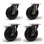 Lot roulettes pivotantes et pivotantes à frein caoutchouc noir 125 mm - 300 kg