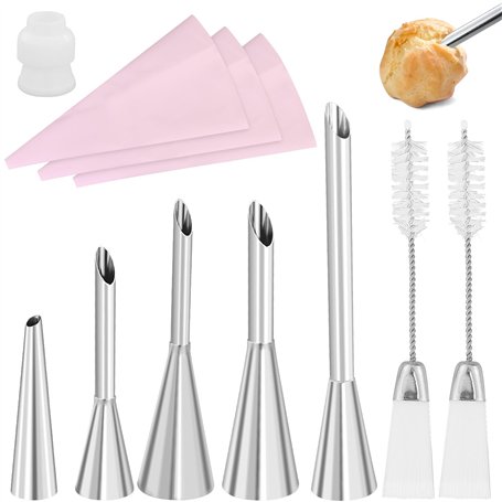 5 Douilles Pâtisserie Petit Choux et 3 Poches à Douille en Silicone Réutilisable