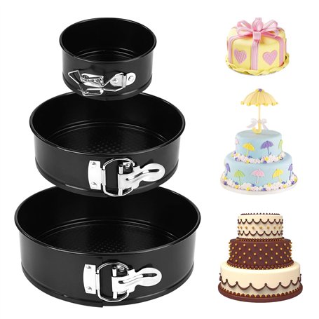 ISIYINER Moule à Gàteau Rond Moule à Charnière Réglable 3 Étages Acier Inoxydable Revêtu Lot de 3 (10