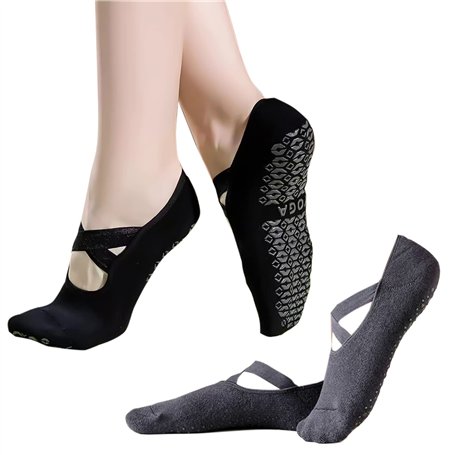 CLDURHGE Chaussettes de Yoga Chaussettes Antidérapantes Femme 2 Paires Chaussettes Pilates pour Yoga Pilates Ballet Fitness Entr