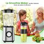 Blender Mixeur 700 W, 2-in-1 Blender Smoothie Professionnel avec Bol verre 1,5 L & Tasse 570ml, Robots Multifonctions pour Smoot