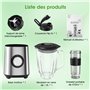 Blender Mixeur 700 W, 2-in-1 Blender Smoothie Professionnel avec Bol verre 1,5 L & Tasse 570ml, Robots Multifonctions pour Smoot
