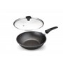 Home Icon Poêle Wok Induction en Aluminium avec Couvercle - Wok Antiadhésive avec Poignée Amovible Compatible avec Tous Les Feux