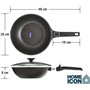Home Icon Poêle Wok Induction en Aluminium avec Couvercle - Wok Antiadhésive avec Poignée Amovible Compatible avec Tous Les Feux