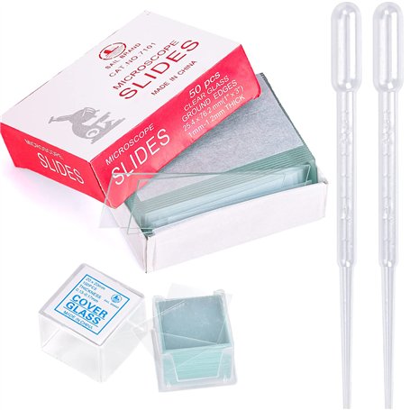 HATANSE 50 Pièces Lames de Microscope pré-nettoyées et 100 Pièces Verres Microscope Préparées pour Microscope et l'étude la Biol