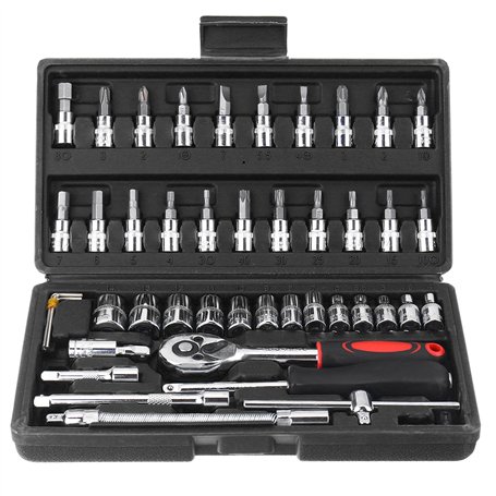 Jeu de 48 douilles : jeu de clés à cliquet avec clé à cliquet 1/4 métrique et tige d'extension