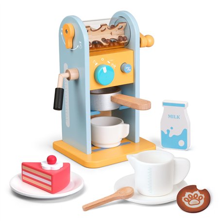 ICEKO - Cafetière Enfant en Bois avec 11 Accessoires et Ustensiles de Cuisine pour Marchande