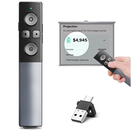 Coque métallique numérique Telecommande Ordinateur Powerpoint avec mise en évidence Loupe Souris Minuterie，USB/Type-C 2 en 1 rec