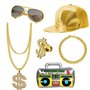 UBERMing Kit de Costume Hip Hop avec Boîte Radio Gonflable Lunettes de Soleil Chapeau et Or Signe de Dollar Collier Bracelet Ann