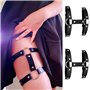 2Pcs Harnais de Jambe en Cuir élastique Double Rangée Jarretière Punk Harnais Porte Jarretelles Anneau pour Femme Fille Noir