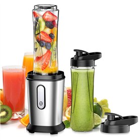 500W Blender Smoothie Électrique, Mini Mixeur Blender avec 2 Bouteilles Tritan Portables de 600 ml, Mixeur Smoothie sans BPA ave 500W Blender Smoothie Électrique