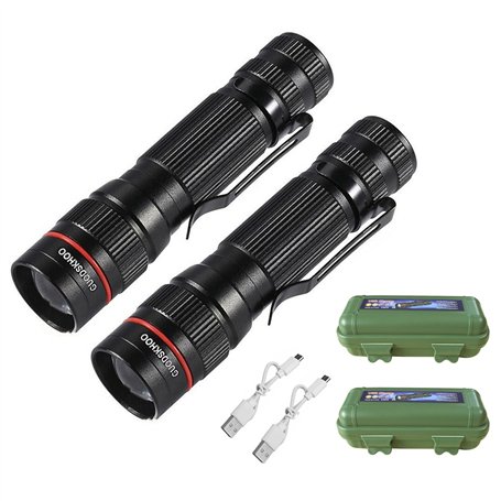 GUODSKHOO Lot de 2 Lampes de Poche LED Rechargeable Tactiques Lampe Torches Ultra Puissante par USB Avec Résistante à L'eau 3 Mo