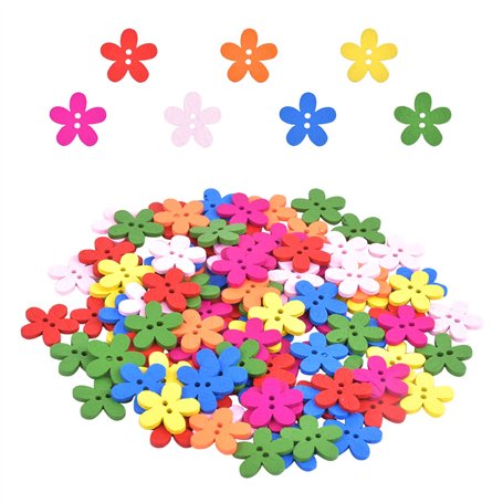 Smatime 100pcs Boutons en Bois Colorés en Forme de Fleur pour Enfants