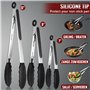 ROYOUZI Lot de 3 pinces de cuisine résistantes à la chaleur - En acier inoxydable épais et pointes en silicone sans BPA - Idéale