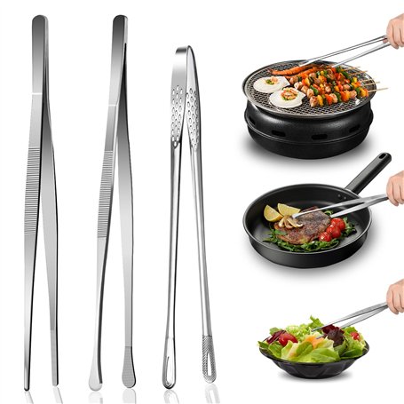 LUOJINYI Lot de 3 pinces de cuisine professionnelles en acier inoxydable - Pour la cuisine