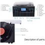 DIGITNOW! Tourne-Disque Bluetooth Viny pour CD, Cassette, Radio AM/FM et entrée auxiliaire, Port USB et encodage SD, télécommand