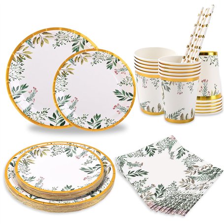 CEILIWEN Lot de 125 assiettes en carton vert sauge pour 25 invités