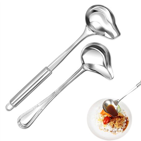 2 Pièces Ustensiles de Cuisine Inox Ustensiles de Louche Inox Cuillères à Céréales Couverts à Salade à Sauce à Miel