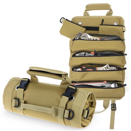 QWORK® Trousse Sacoche Enroulable avec Pochettes Amovibles