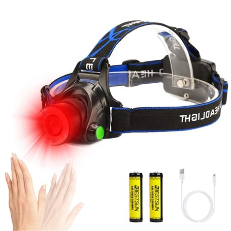 XLENTGEN Lampe Frontale LED Rechargeable 800 Lumens Lampe Frontale Rouge avec Capteur de Mouvement & 3 Modes