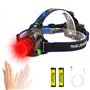 XLENTGEN Lampe Frontale LED Rechargeable 800 Lumens Lampe Frontale Rouge avec Capteur de Mouvement & 3 Modes