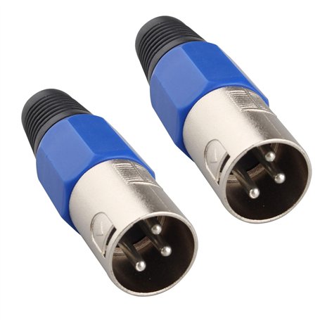 Jopto Lot de 2 Connecteurs XLR 3 Broches Bornes Mâle Connecteur Câble Audio Bleu/Noir/Argenté avec Soulagement de la Tension Ble