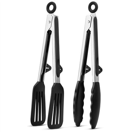 Lot de 2 pinces de cuisine en acier inoxydable avec pointes en silicone - Résistantes à la chaleur (480 °F) - Pour la salade