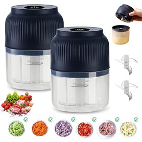 WIYETY Lot de 2 mini hachoirs électriques avec batterie de 300 ml - Hachoir de cuisine électrique avec port USB - Mini hachoir à