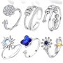 6 Pcs Fidget Bague pour Femmes Réglable Anneau Ouvert Ensemble Spinner Anneaux Bague Argent Zircone Fleur éToile Lune Perle Soul