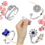6 Pcs Fidget Bague pour Femmes Réglable Anneau Ouvert Ensemble Spinner Anneaux Bague Argent Zircone Fleur éToile Lune Perle Soul