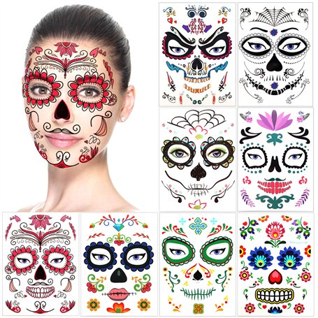 Halloween Tatouages Temporaires pour visage (8 Feuilles)