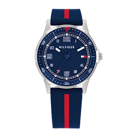 Tommy Hilfiger Montre analogique pour enfants avec bracelet en silicone bleu marine avec bande rouge -1720036 -
