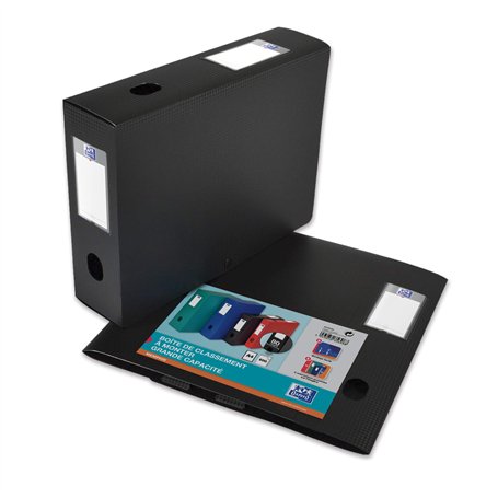 Oxford Boîte Grande Capacité Memphis à Plat 24x32cm Dos 80mm avec Bouton Pression Couverture Polypro Noir