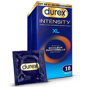 Durex Intensity - 20 preservatifs Homme XL Sans Latex Ultra Fins Ultra Lubrifiés - Plus de Chaleur Corporelle Partagée* - Taille