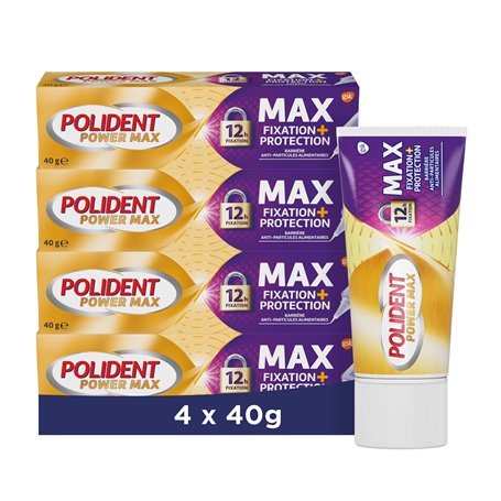 Polident Power Max Fixation + Protection Crème fixatrice Pour Prothèses Dentaires Partielles ou Complètes
