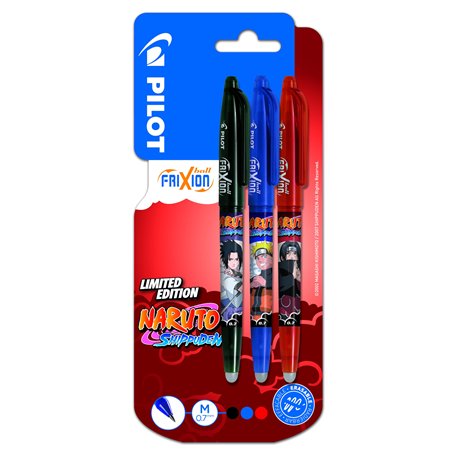PILOT x NARUTO - Lot de 3 FriXion Ball - Stylos effaçables - Édition limitée Naruto Shipudden - Stylos rollers rechargeables - N